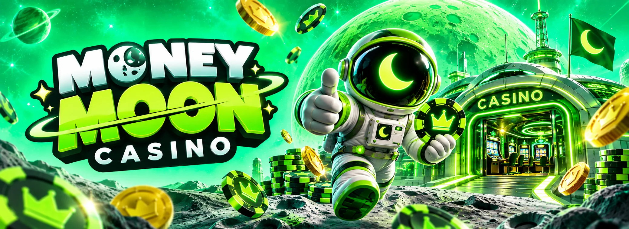 Baner powitalny Money Moon Casino z bonusem do 20 000 zł i 500 darmowymi spinami